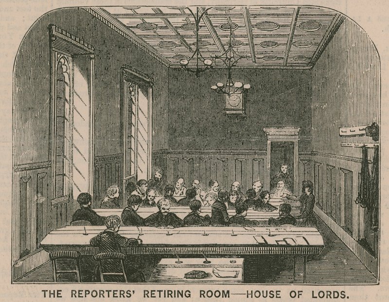 La sala de retiro de los reporteros en la Cámara de los Lores de English School