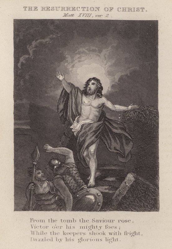 La resurrección de Cristo, Mateo XVIII, versículo 2 (grabado) de English School