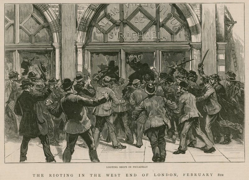 Los disturbios en el West End de Londres, 8 de febrero de 1886: Saqueo de tiendas en Piccadilly de English School