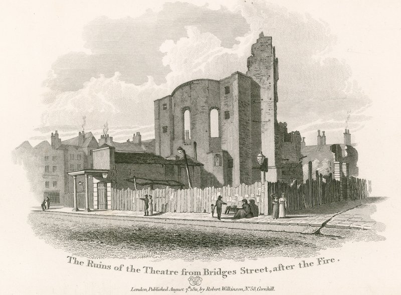 Las ruinas del Teatro Real, Drury Lane, desde Bridges Street de English School