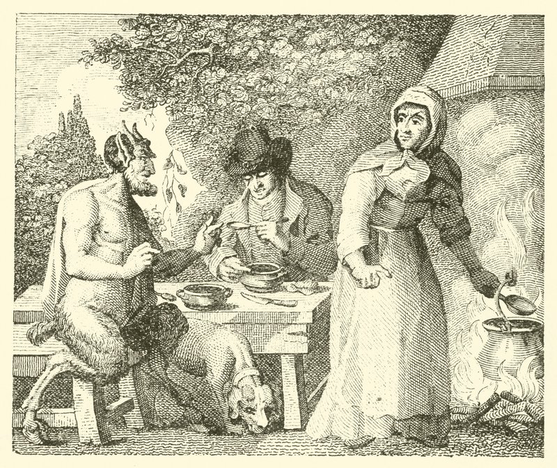 El sátiro y el viajero (grabado) de English School