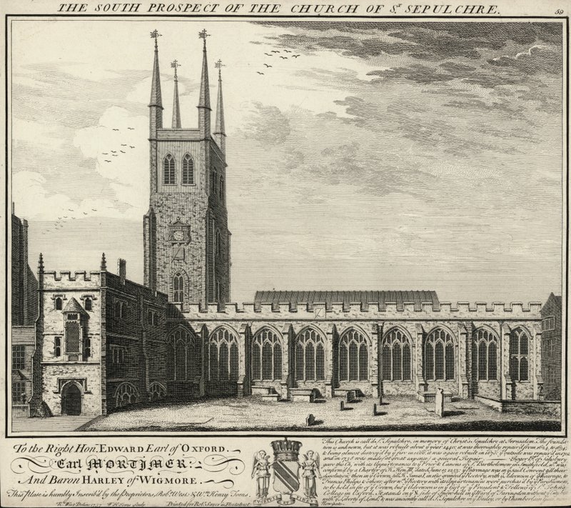 La perspectiva sur de la Iglesia de St Sepulchre de English School