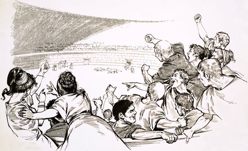 El espectáculo de la arena de gladiadores de la antigua Roma de English School