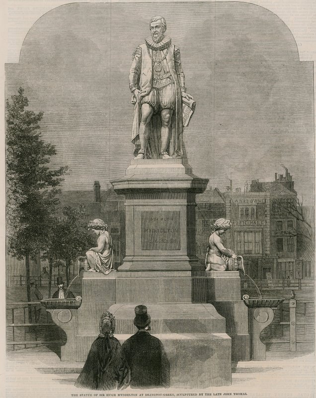 La estatua de Sir Hugh Myddleton en Islington Green, esculpida por el difunto John Thomas (grabado) de English School