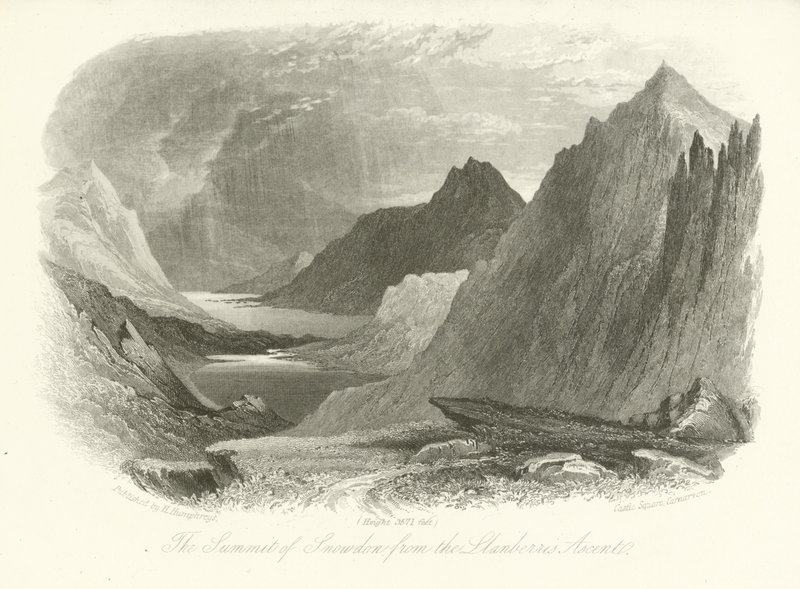 La cima de Snowdon desde el ascenso de Llanberis, Gales de English School