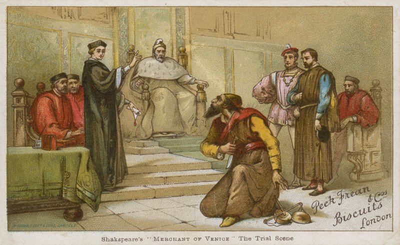 La escena del juicio de El mercader de Venecia de Shakespeare de English School