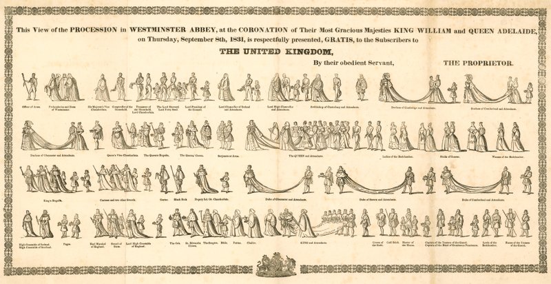 La vista de la procesión en la Abadía de Westminster en la Coronación del Rey Guillermo IV y la Reina Adelaida de English School