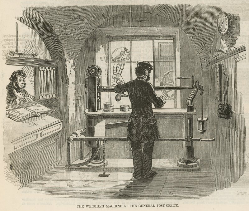 La máquina de pesar en la Oficina General de Correos de English School