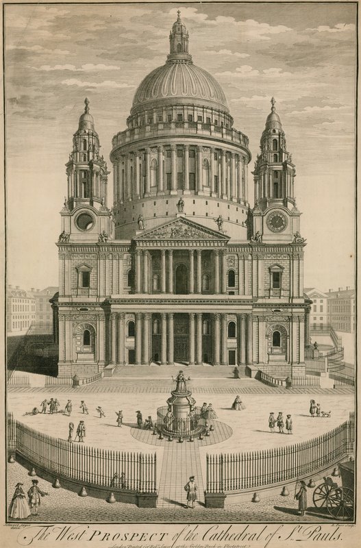La perspectiva oeste de la Catedral de San Pablo, Londres de English School