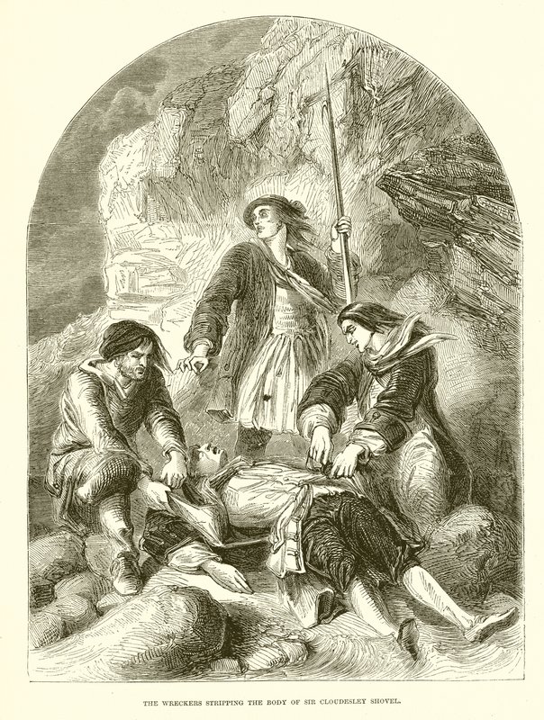 Los saqueadores despojando el cuerpo de Sir Cloudesley Shovell de English School