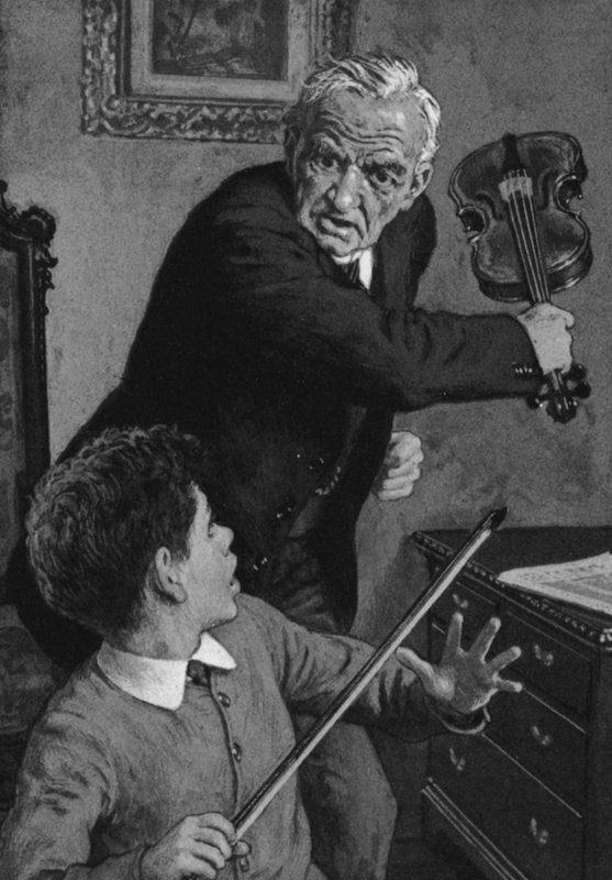 El joven Sir John Barbirolli, a punto de tener un violín roto sobre su cabeza por su abuelo de English School