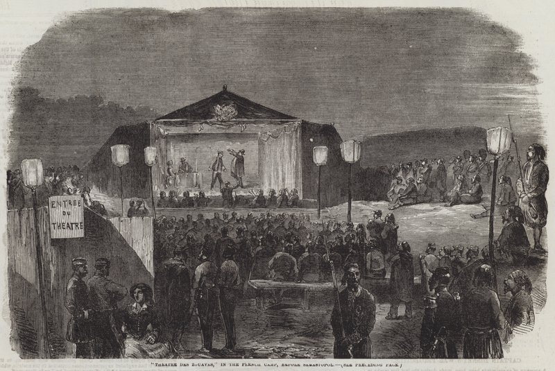"Teatro de los Zuavos," en el campamento francés, antes de Sebastopol (grabado) de English School