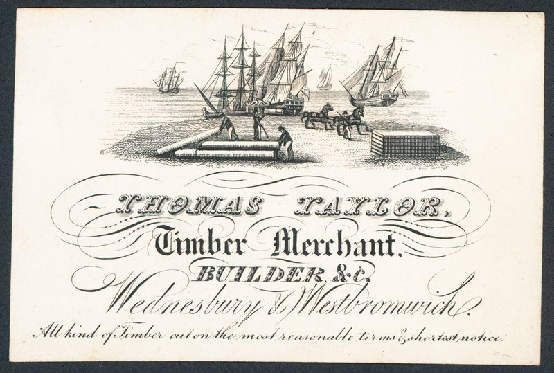 Thomas Taylor, comerciante de madera, constructor, etc., tarjeta comercial de English School