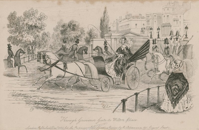 A través de Governor Gate hacia Wilton Place, Hyde Park, Londres de English School