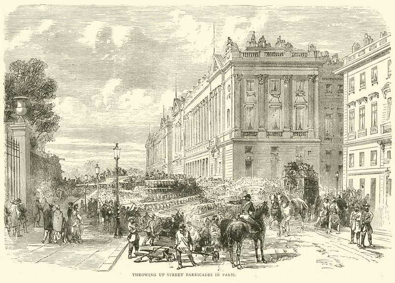 Levantando barricadas en las calles de París, octubre 1870 de English School