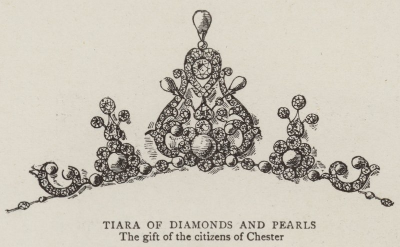 Tiara de diamantes y perlas de English School