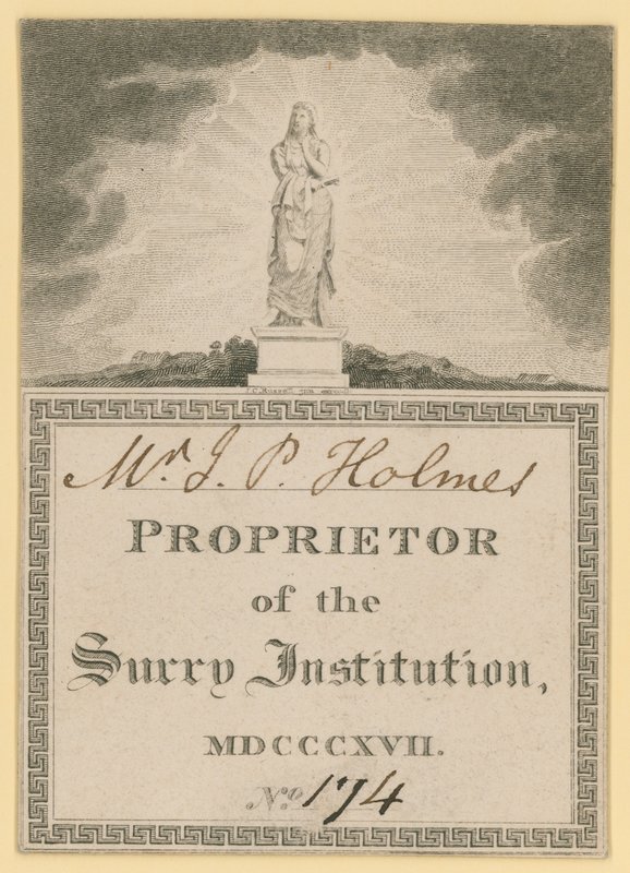 Entrada para Propietario de la Institución de Surrey, fechada en 1817 de English School