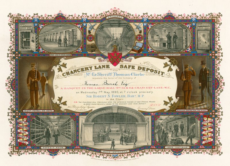 Entrada para un banquete en el gran salón del Depósito Seguro de Chancery Lane, 61-62 Chancery Lane, Londres de English School