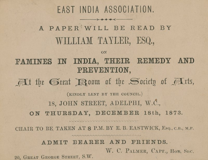 Entrada para una conferencia de William Tayler de la Asociación de la India Oriental de English School