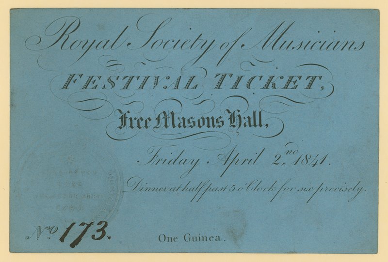 Entrada para el Festival de la Royal Society of Musicians, Free Masons Hall de English School