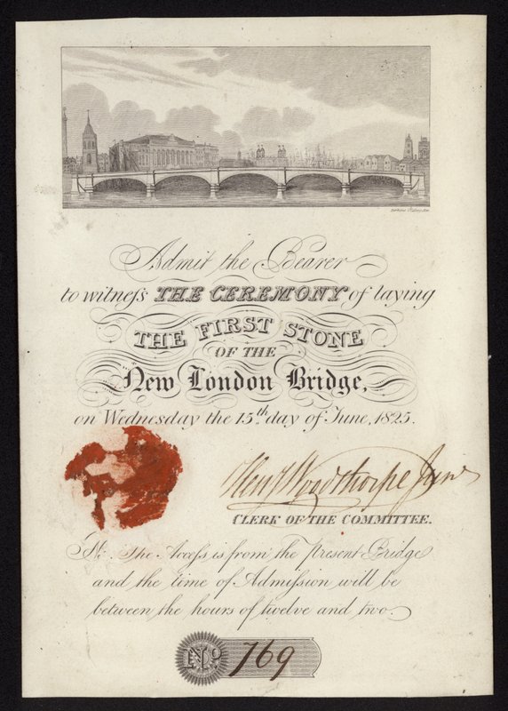Entrada para la ceremonia de colocación de la primera piedra del nuevo Puente de Londres de English School