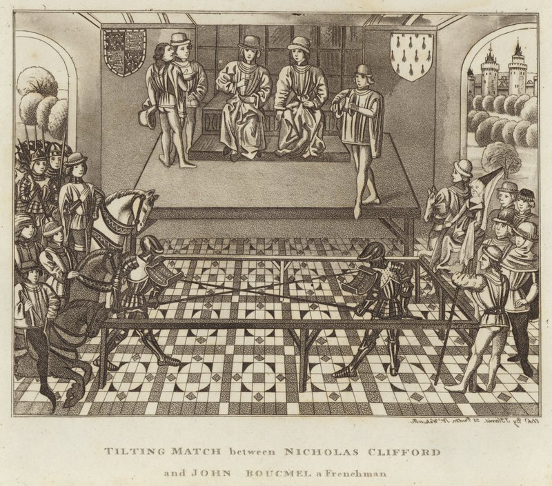 Combate de justas entre Nicholas Clifford y John Boucmel, un francés de English School