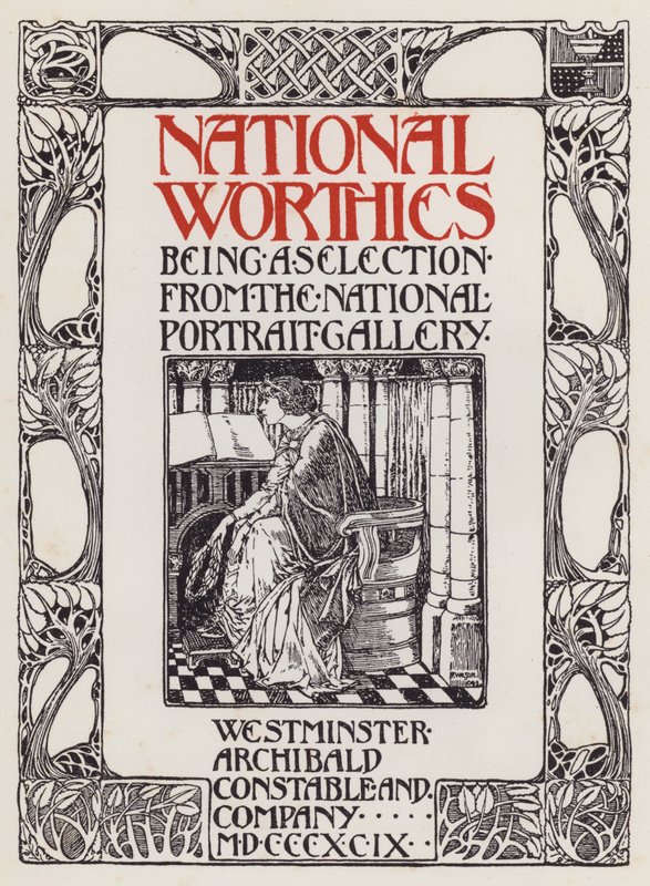 Ilustración de la portada para National Worthies siendo una selección de la National Portrait Gallery de English School