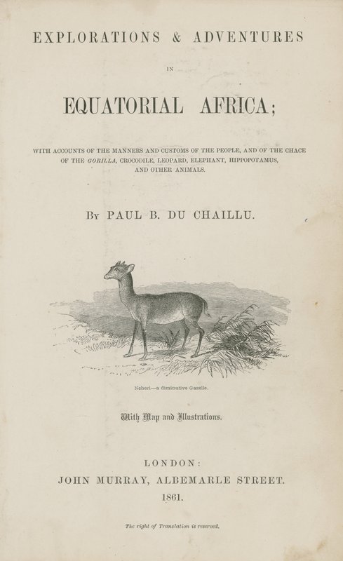 Portada de Exploraciones y Aventuras en África Ecuatorial de Du Chaillu de English School