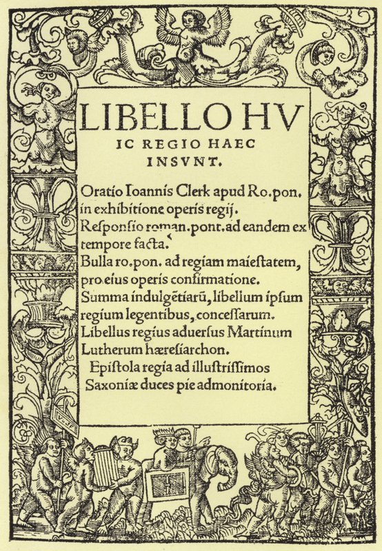 Página de título de Defensa de la Fe Católica Romana de Enrique VIII de English School