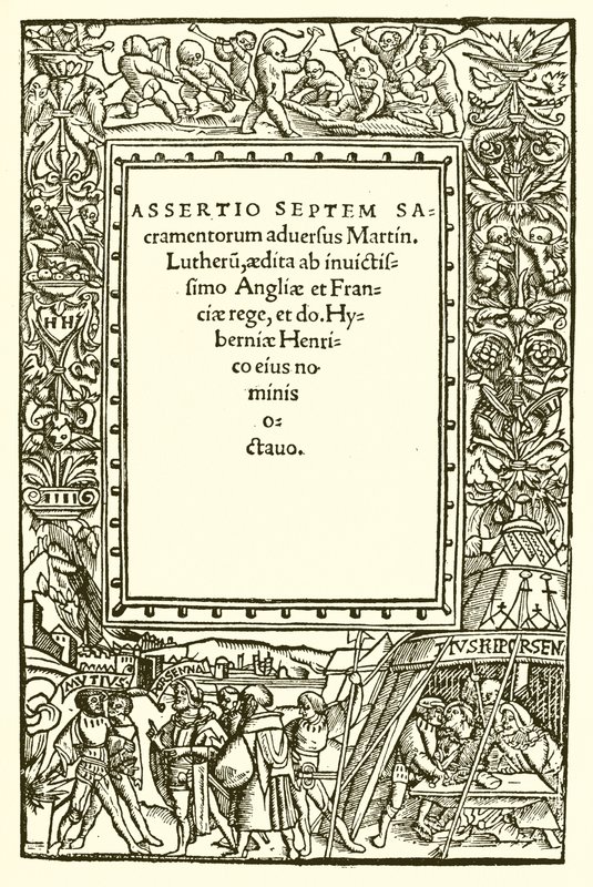 Portada del libro de Enrique VIII contra Lutero de English School