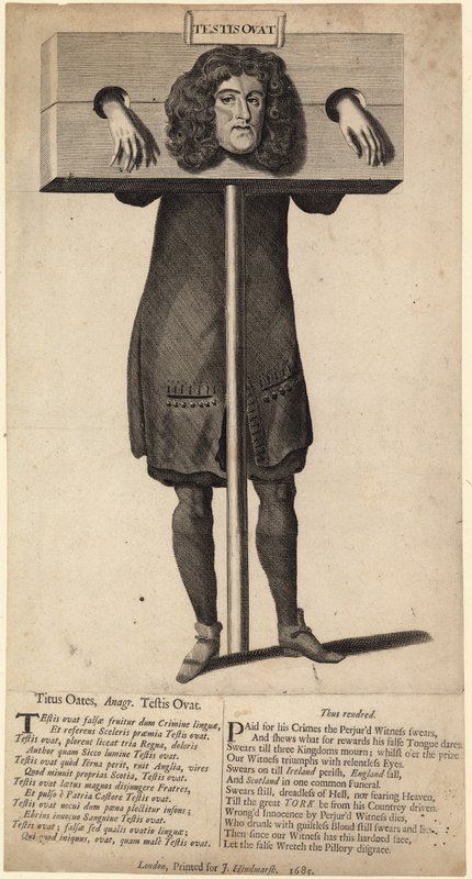 Titus Oates en la picota, publicado en 1685 de English School