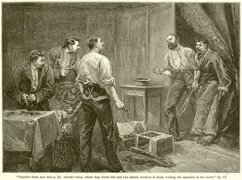 Juntos, estos hombres huyeron a la habitación del Sr. Alcock... de English School