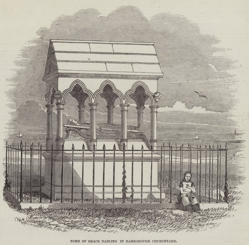 Tumba de Grace Darling en el Cementerio de la Iglesia de Bamborough (grabado) de English School