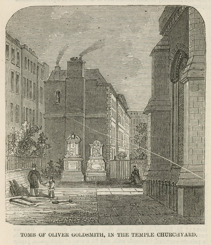 Tumba de Oliver Goldsmith en el cementerio de la iglesia del Inner Temple de English School