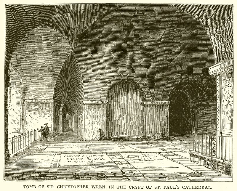 Tumba de Sir Christopher Wren, en la Cripta de la Catedral de San Pablo de English School