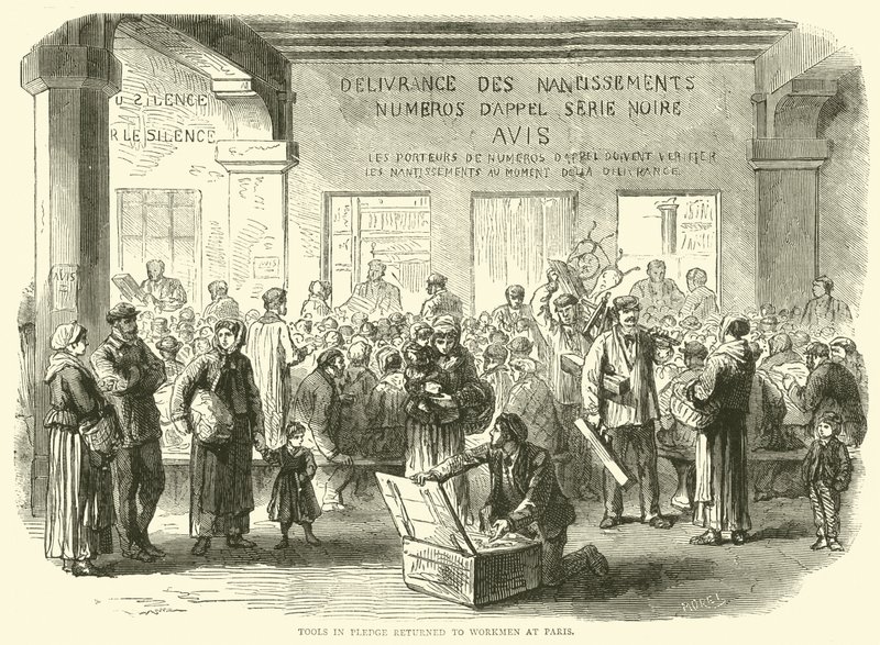 Herramientas en prenda devueltas a los trabajadores en París, diciembre 1870 de English School