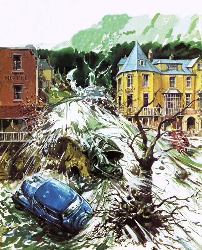 Torrente de terror en Lynmouth, Devon, agosto de 1952 de English School