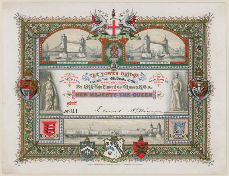 Puente de la Torre, Londres, Invitación a la colocación de la piedra conmemorativa, 21 de junio de 1886 de English School