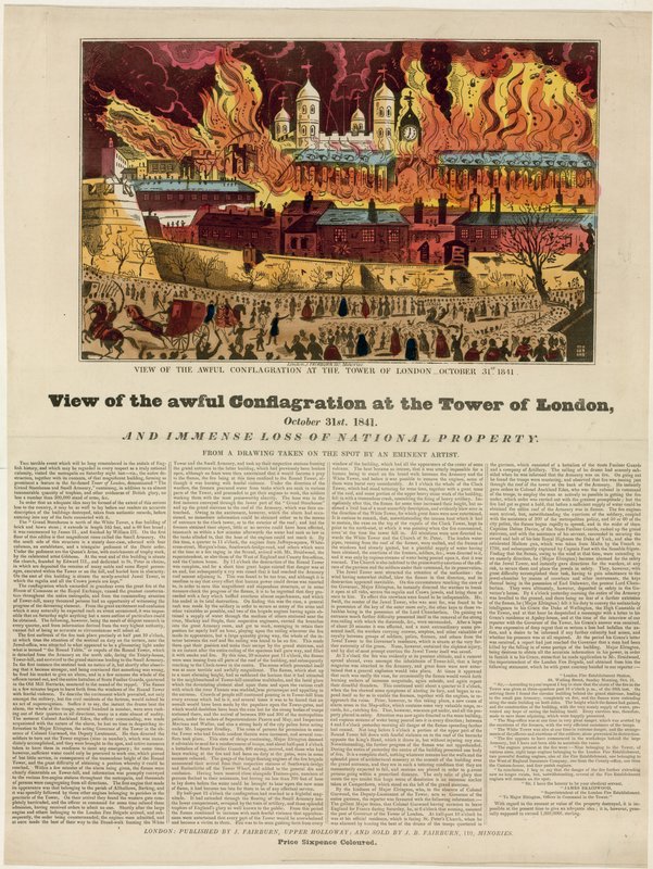 Incendio de la Torre de Londres, 1841 de English School