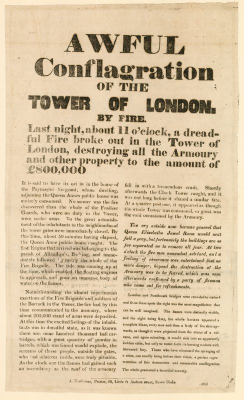 Incendio de la Torre de Londres, 1841 de English School