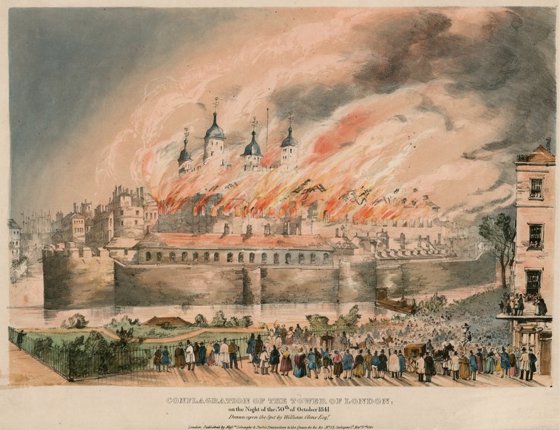 Incendio de la Torre de Londres, 1841 de English School