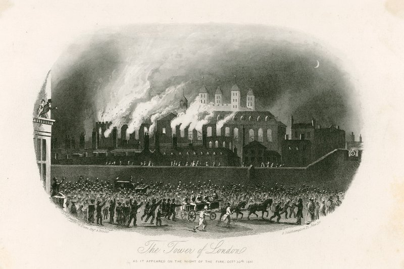 Incendio de la Torre de Londres, 1841 de English School