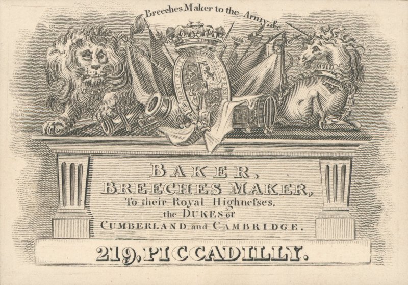 Tarjeta comercial, Baker, fabricante de calzones de English School