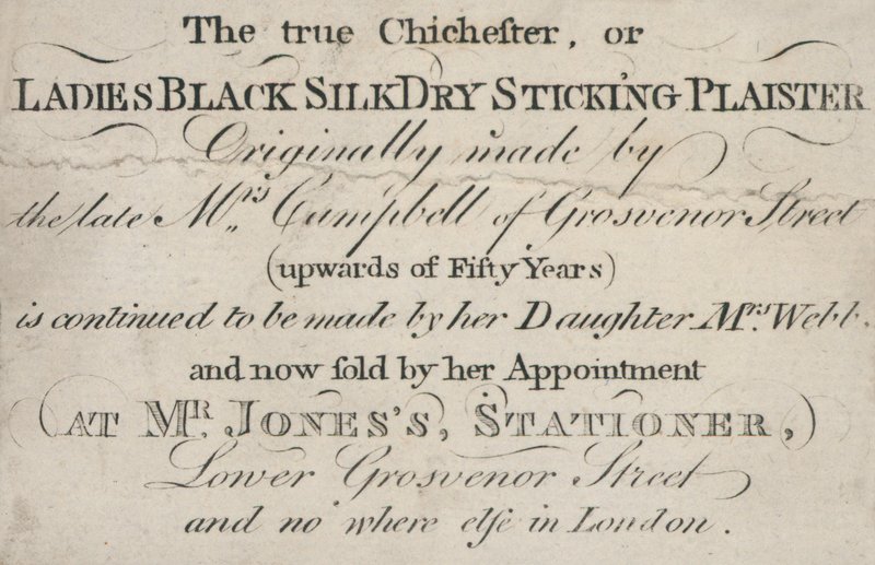 Tarjeta comercial, el verdadero Chichester, o Plaister de Seda Negra para Damas de English School