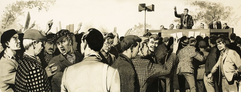 Sindicalistas en una reunión al aire libre de English School