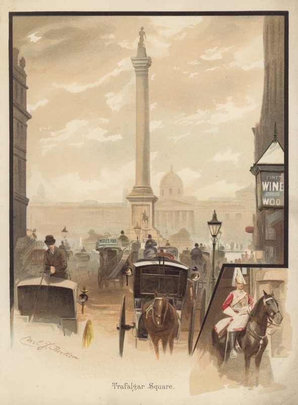 Trafalgar Square, Londres (cromolito) de English School