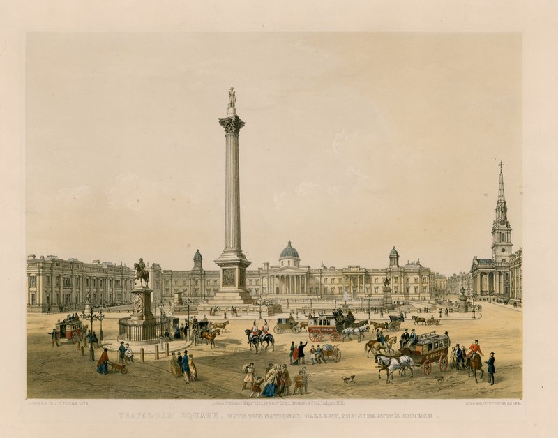 Trafalgar Square con la National Gallery y la iglesia de St. Martin de English School