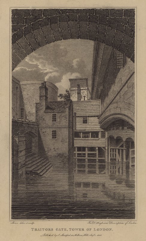 Puerta del Traidor, Torre de Londres (grabado) de English School