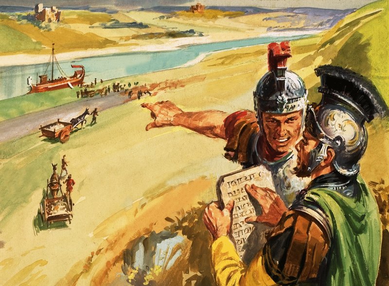 La carretera de Trajano siendo construida junto al Danubio de English School