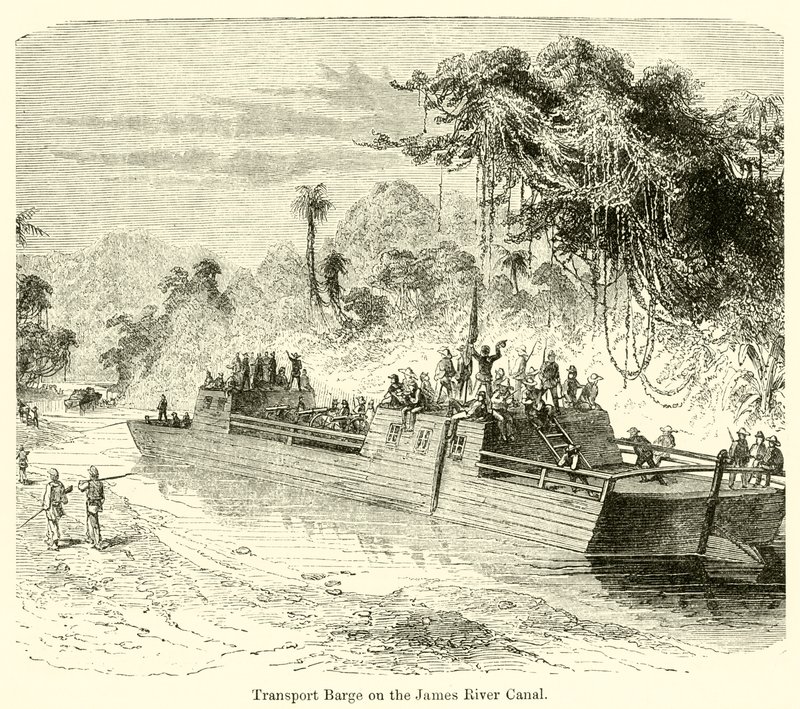 Barcaza de transporte en el canal del río James de English School